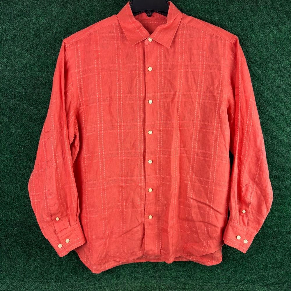 Tommy Bahama Mens Large Salmon Long Sleeve 100% Linen Button Up Shirt